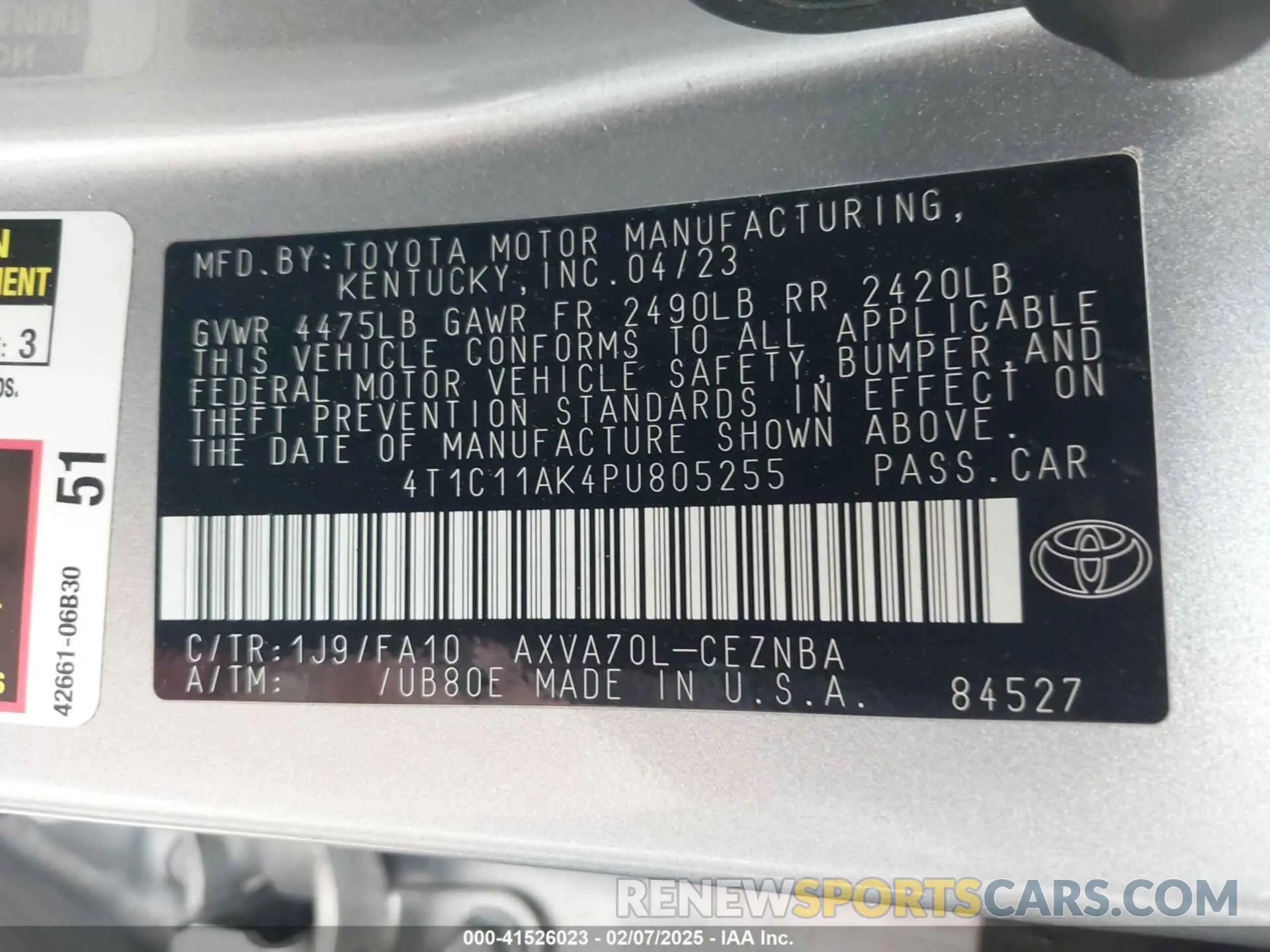 9 Photograph of a damaged car 4T1C11AK4PU805255 TOYOTA CAMRY 2023