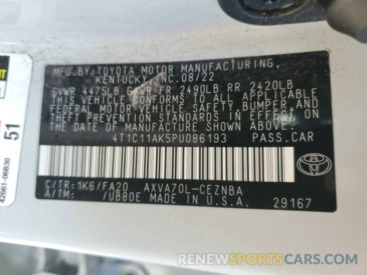 13 Photograph of a damaged car 4T1C11AK5PU086193 TOYOTA CAMRY 2023
