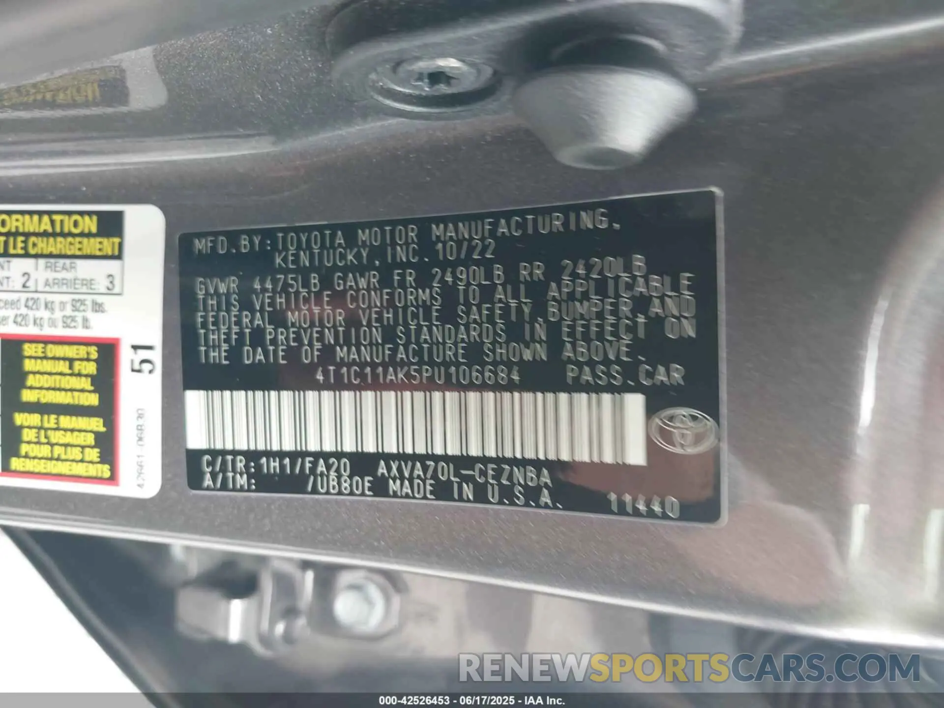 9 Photograph of a damaged car 4T1C11AK5PU106684 TOYOTA CAMRY 2023