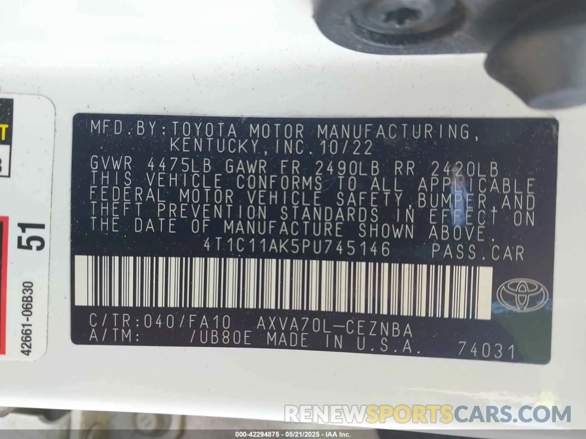 9 Photograph of a damaged car 4T1C11AK5PU745146 TOYOTA CAMRY 2023