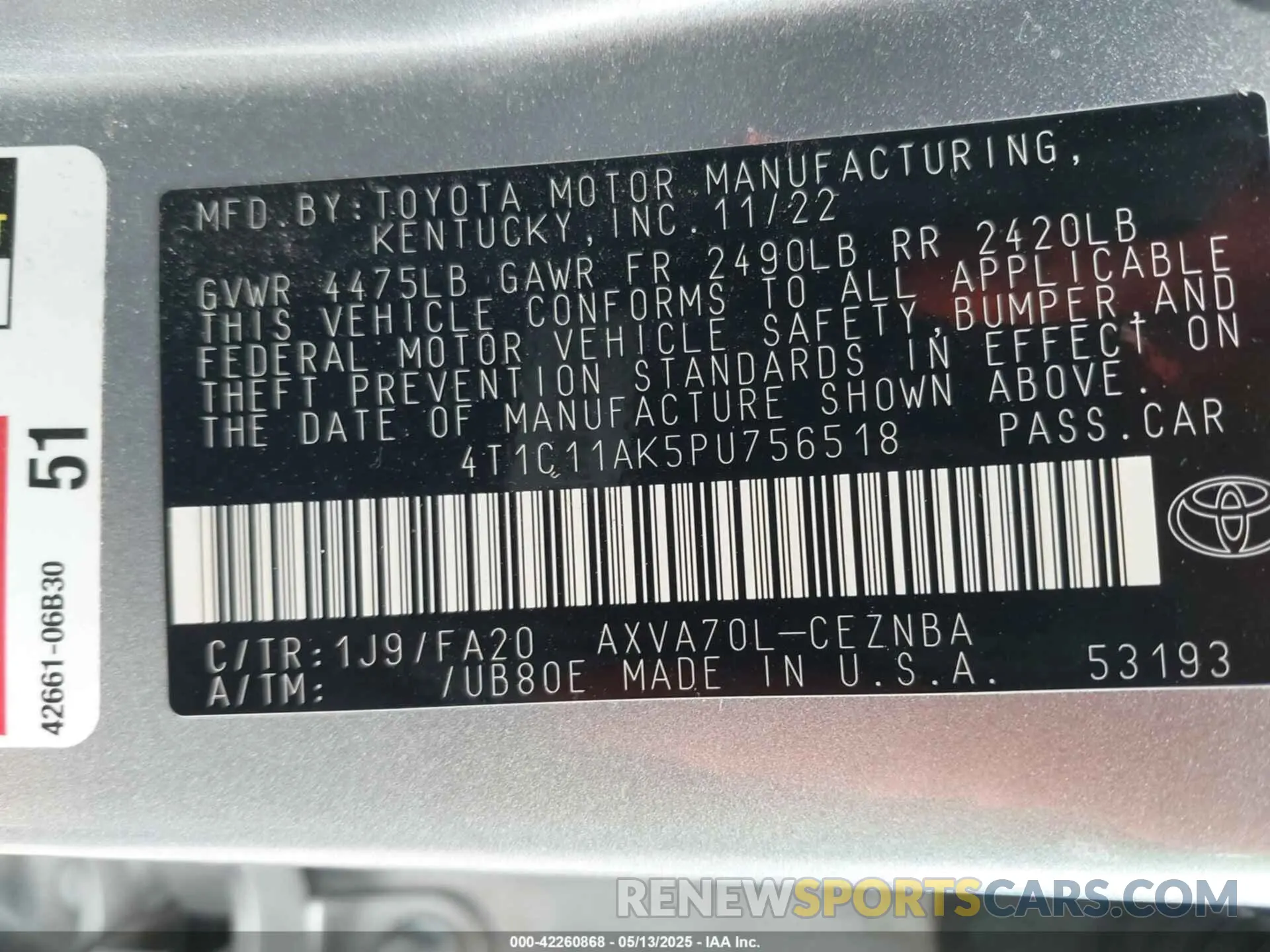 9 Photograph of a damaged car 4T1C11AK5PU756518 TOYOTA CAMRY 2023