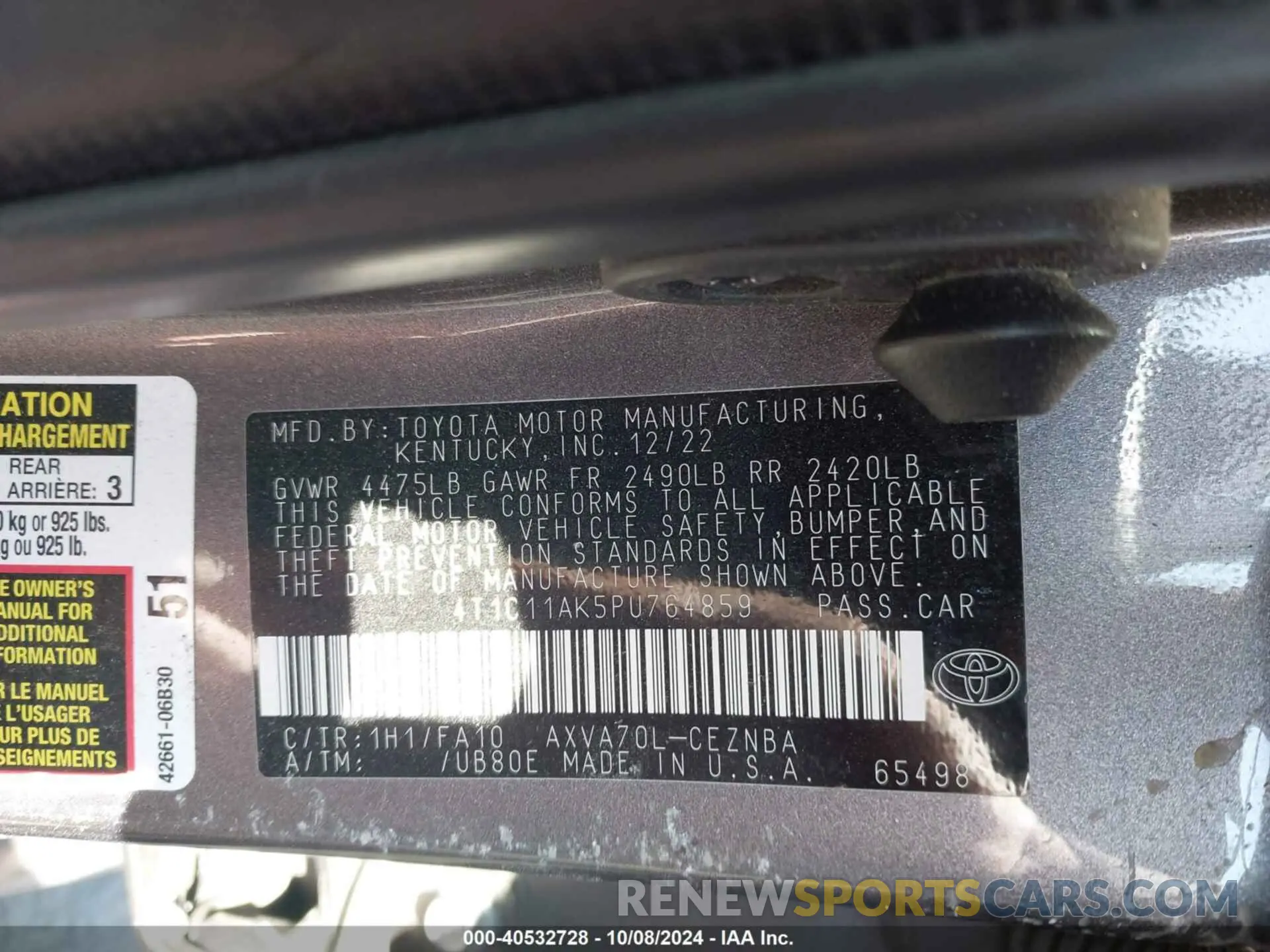 9 Photograph of a damaged car 4T1C11AK5PU764859 TOYOTA CAMRY 2023
