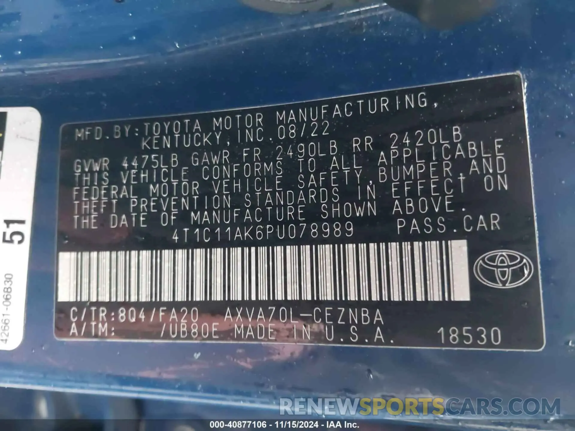 9 Photograph of a damaged car 4T1C11AK6PU078989 TOYOTA CAMRY 2023