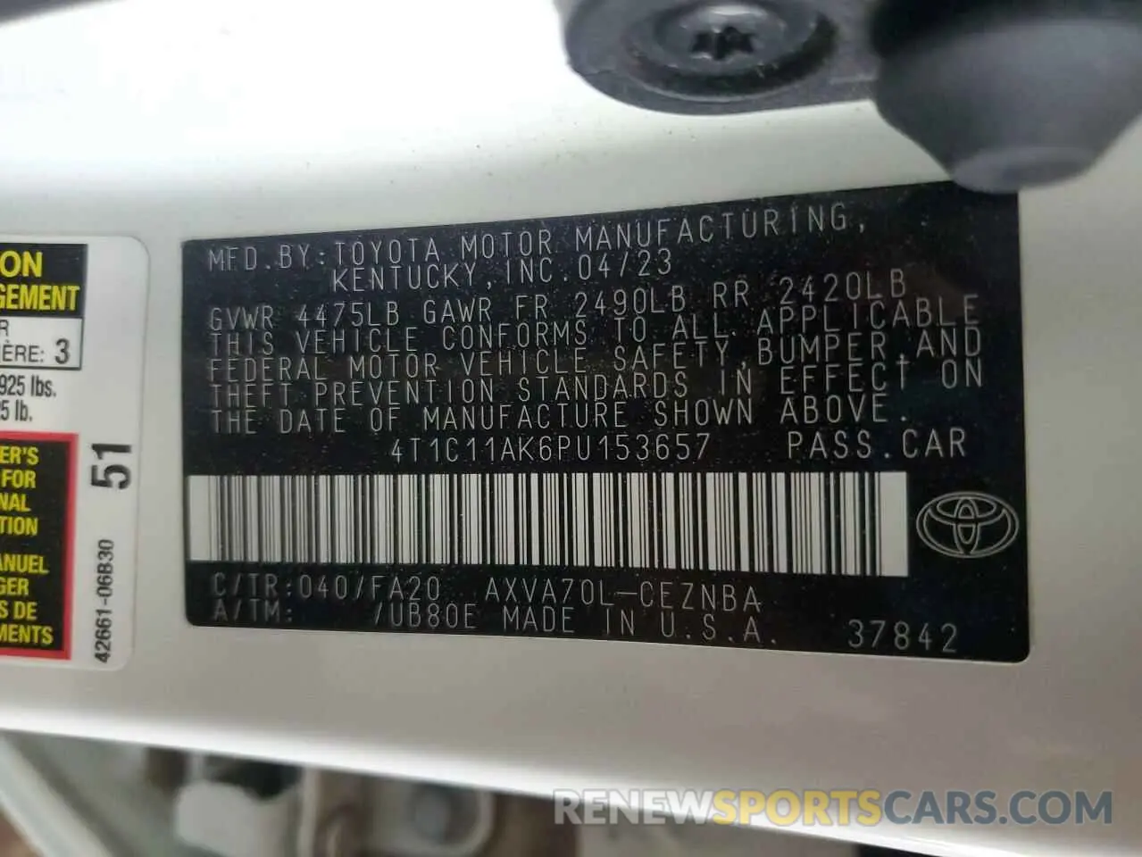 13 Photograph of a damaged car 4T1C11AK6PU153657 TOYOTA CAMRY 2023