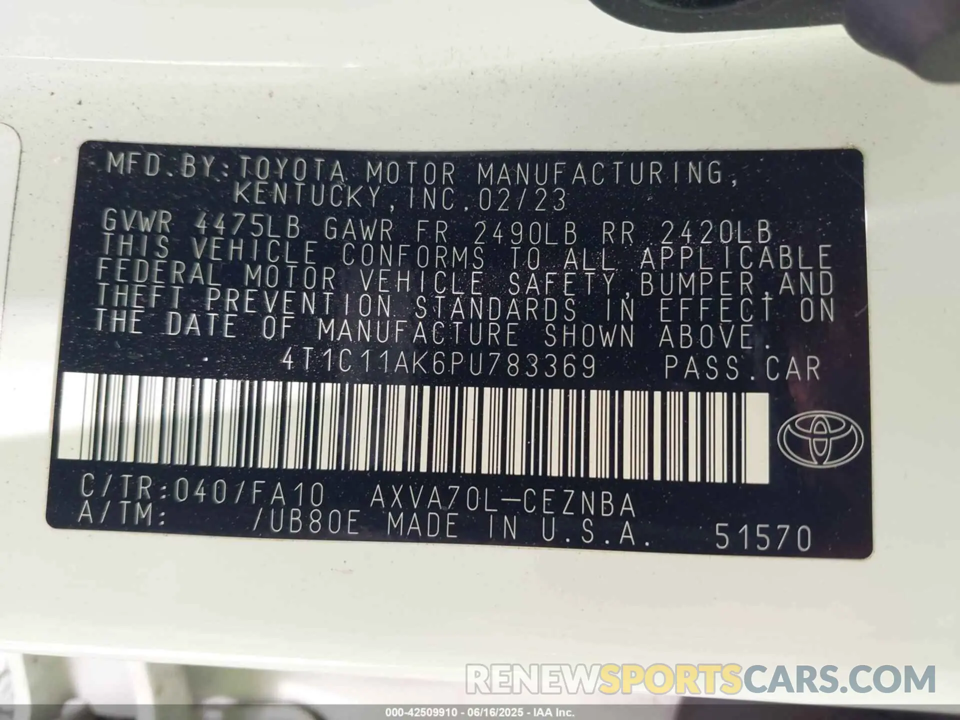 9 Photograph of a damaged car 4T1C11AK6PU783369 TOYOTA CAMRY 2023