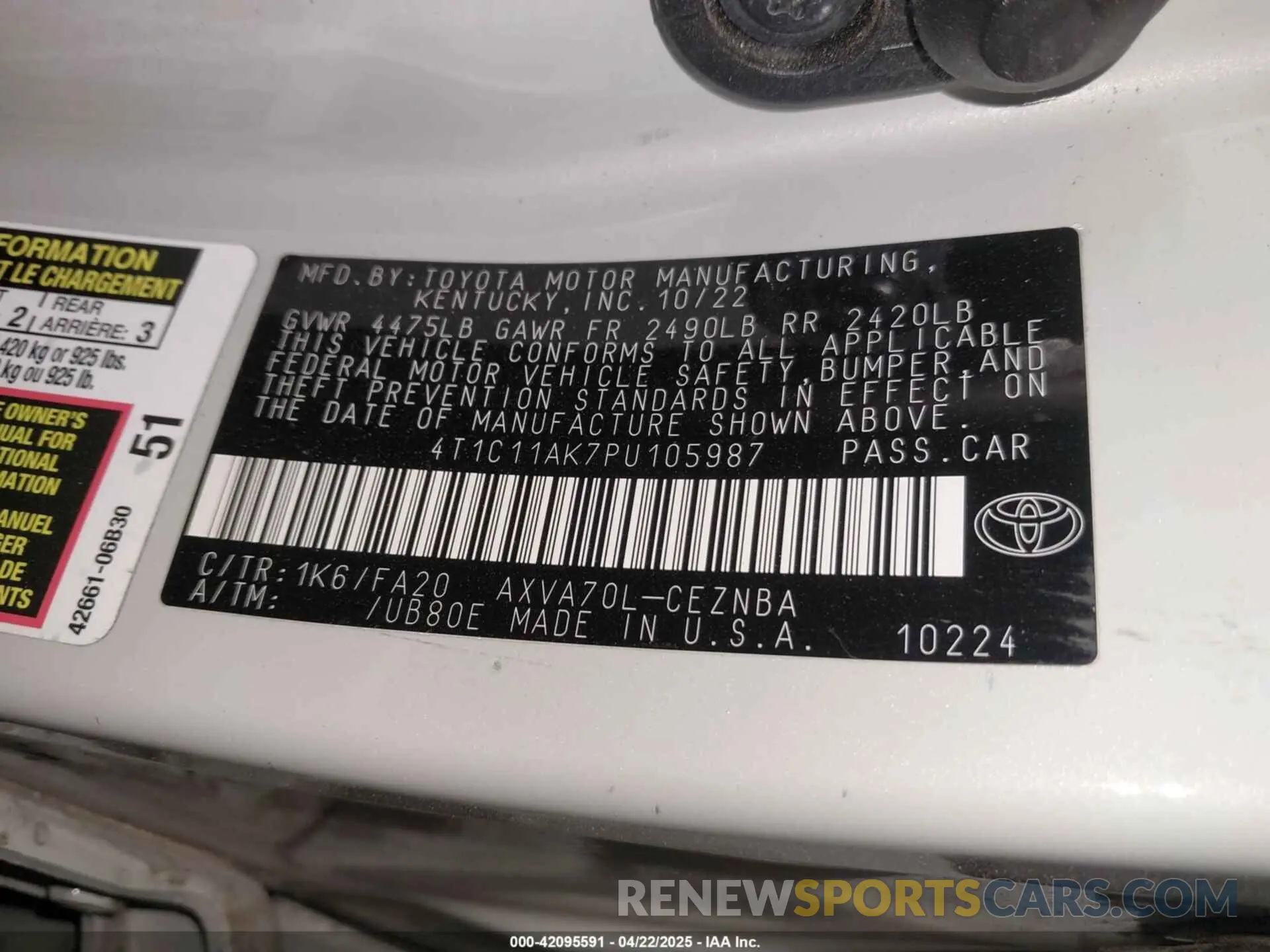 9 Photograph of a damaged car 4T1C11AK7PU105987 TOYOTA CAMRY 2023