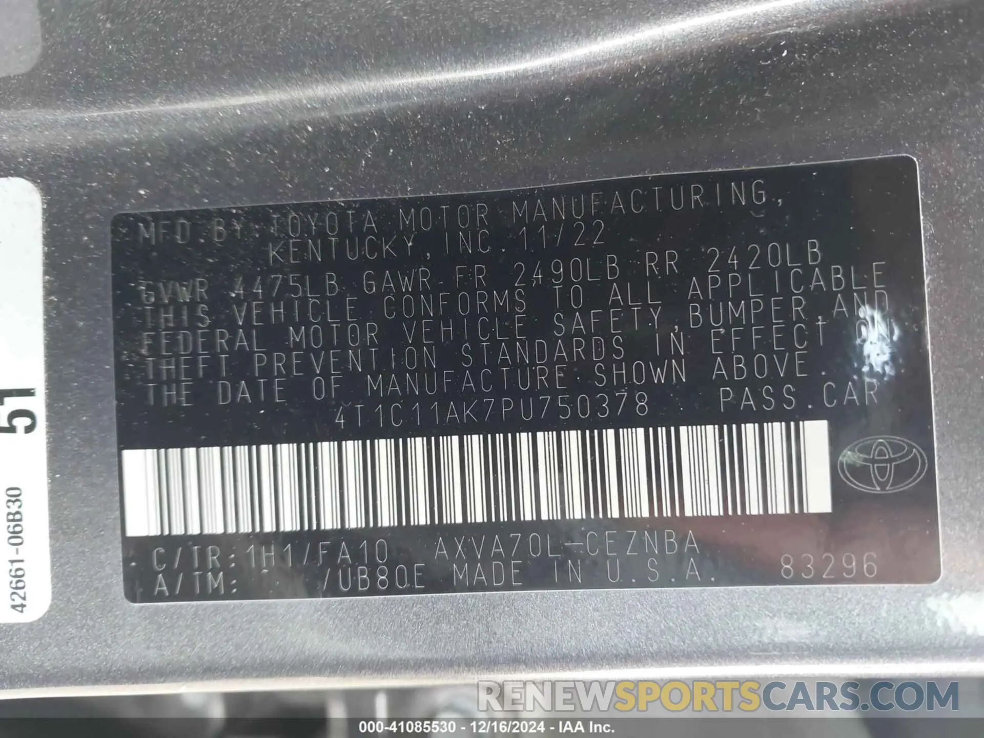 9 Photograph of a damaged car 4T1C11AK7PU750378 TOYOTA CAMRY 2023