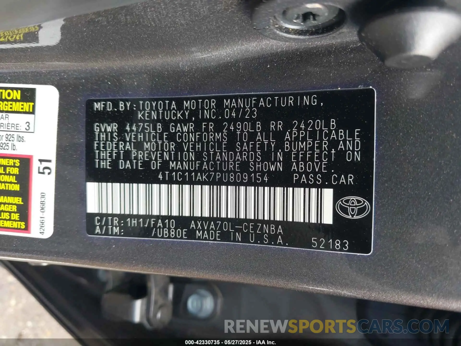 9 Photograph of a damaged car 4T1C11AK7PU809154 TOYOTA CAMRY 2023