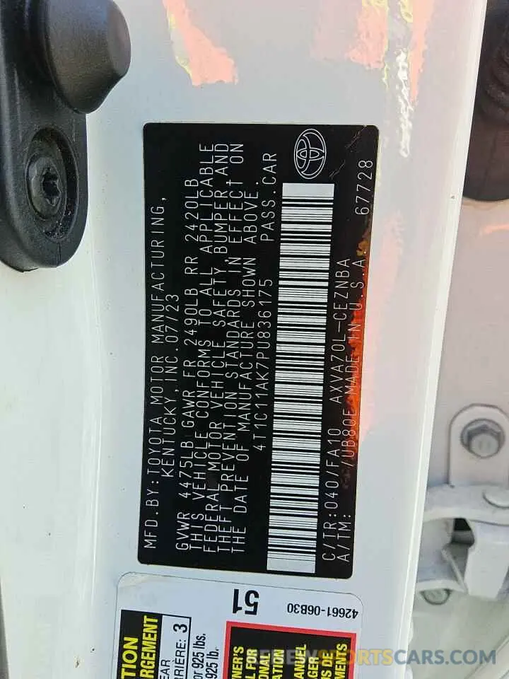 12 Photograph of a damaged car 4T1C11AK7PU836175 TOYOTA CAMRY 2023