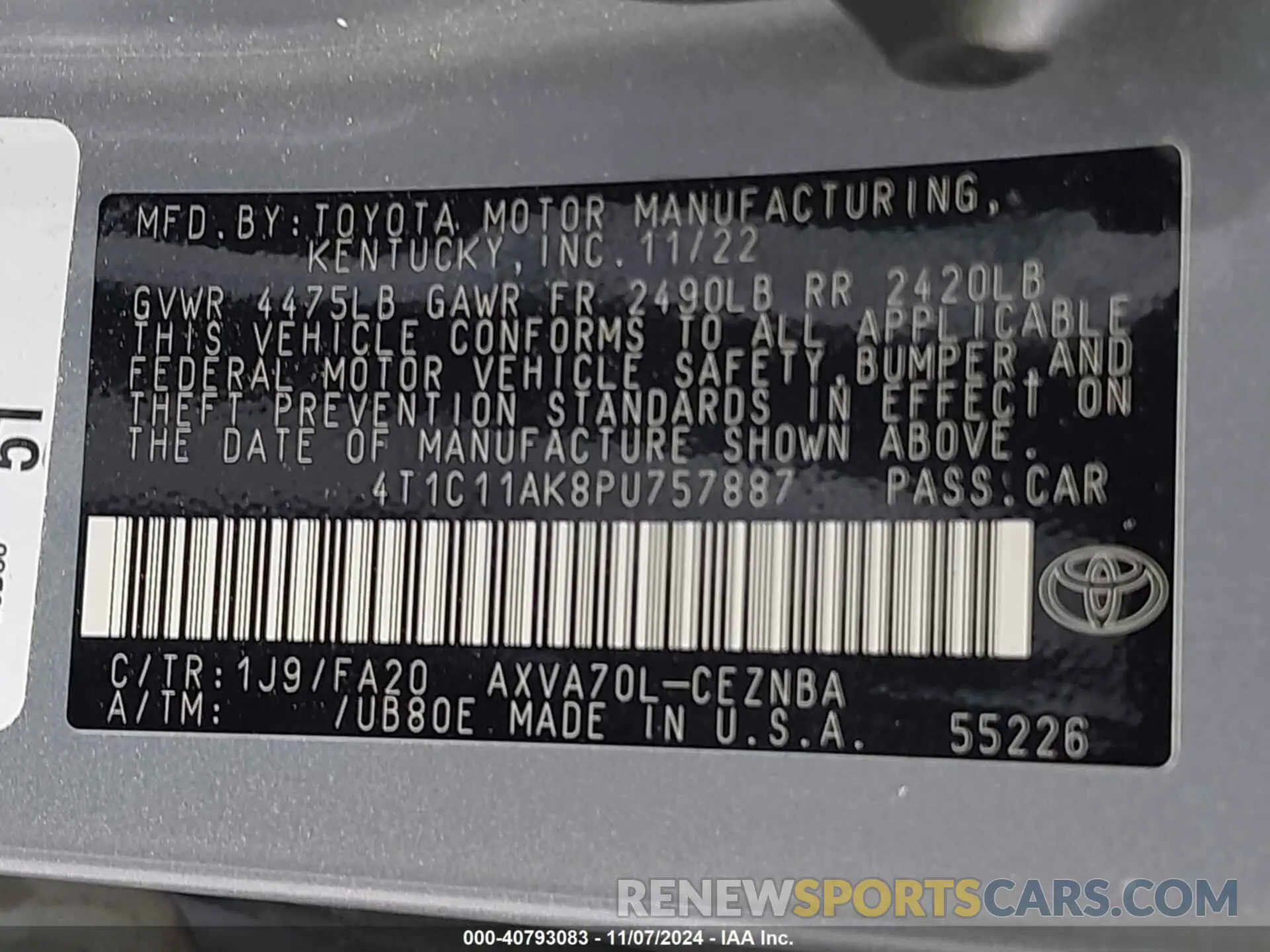 9 Photograph of a damaged car 4T1C11AK8PU757887 TOYOTA CAMRY 2023