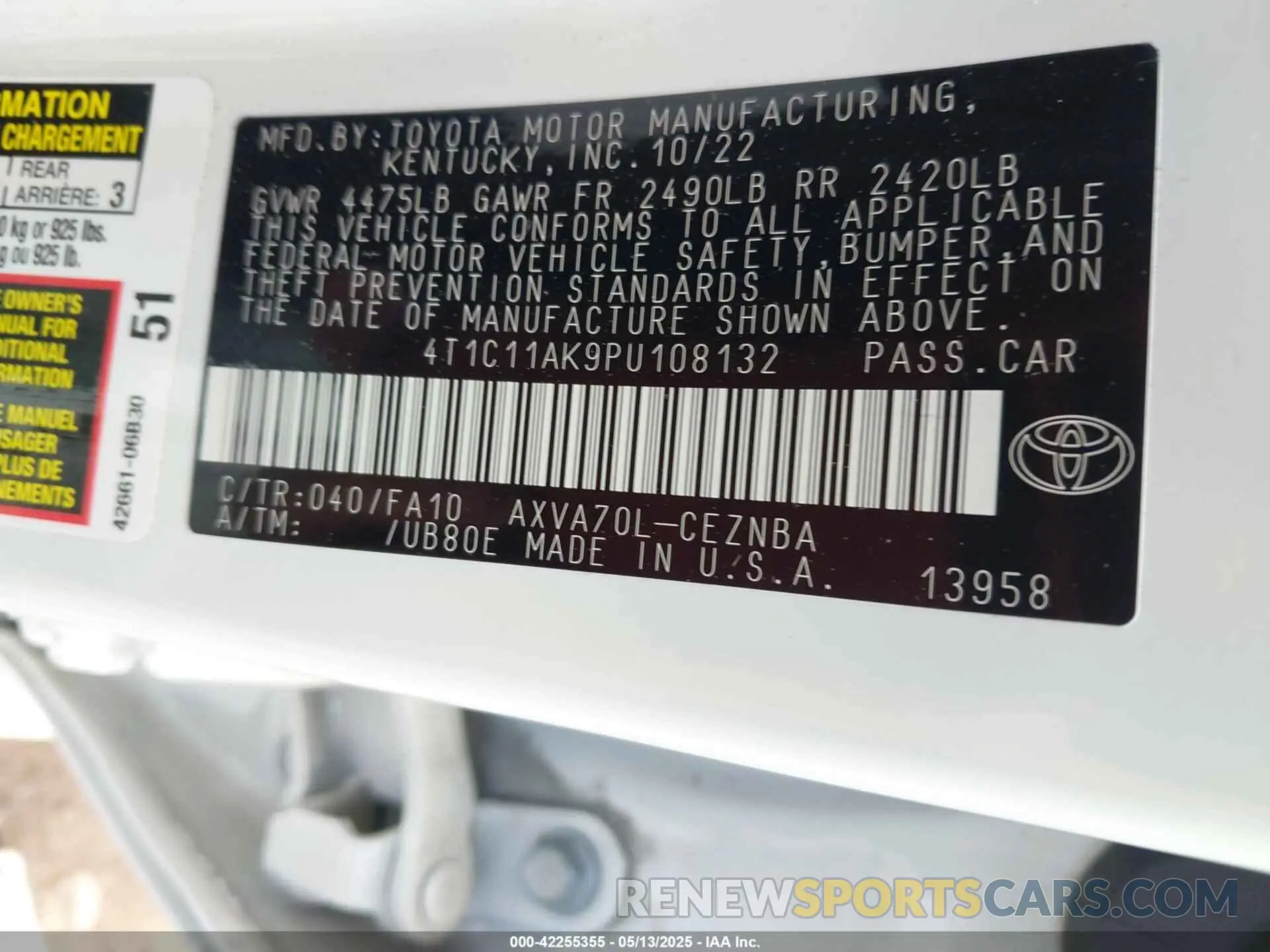 9 Photograph of a damaged car 4T1C11AK9PU108132 TOYOTA CAMRY 2023