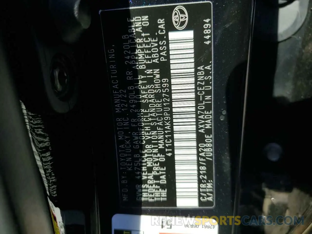12 Photograph of a damaged car 4T1C11AK9PU127599 TOYOTA CAMRY 2023