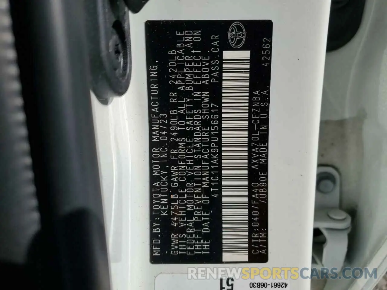 12 Photograph of a damaged car 4T1C11AK9PU156617 TOYOTA CAMRY 2023