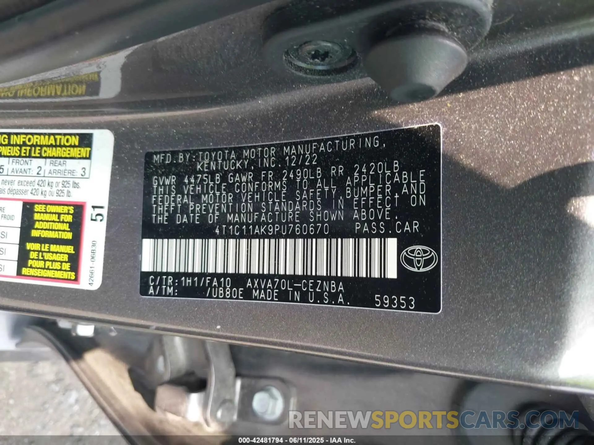 9 Photograph of a damaged car 4T1C11AK9PU760670 TOYOTA CAMRY 2023