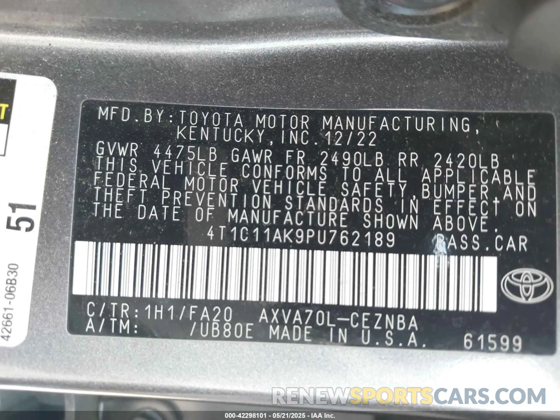 9 Photograph of a damaged car 4T1C11AK9PU762189 TOYOTA CAMRY 2023