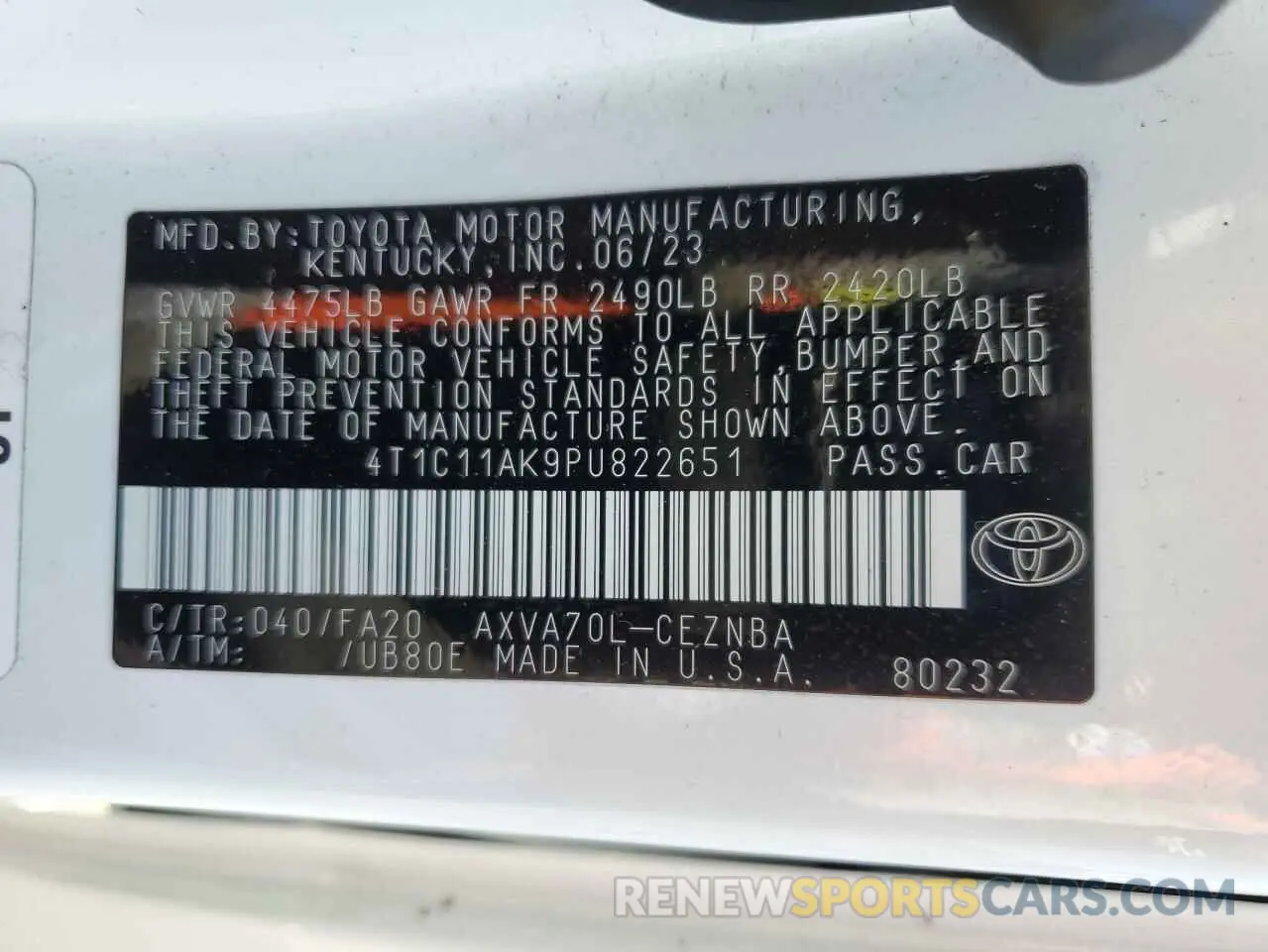 12 Photograph of a damaged car 4T1C11AK9PU822651 TOYOTA CAMRY 2023