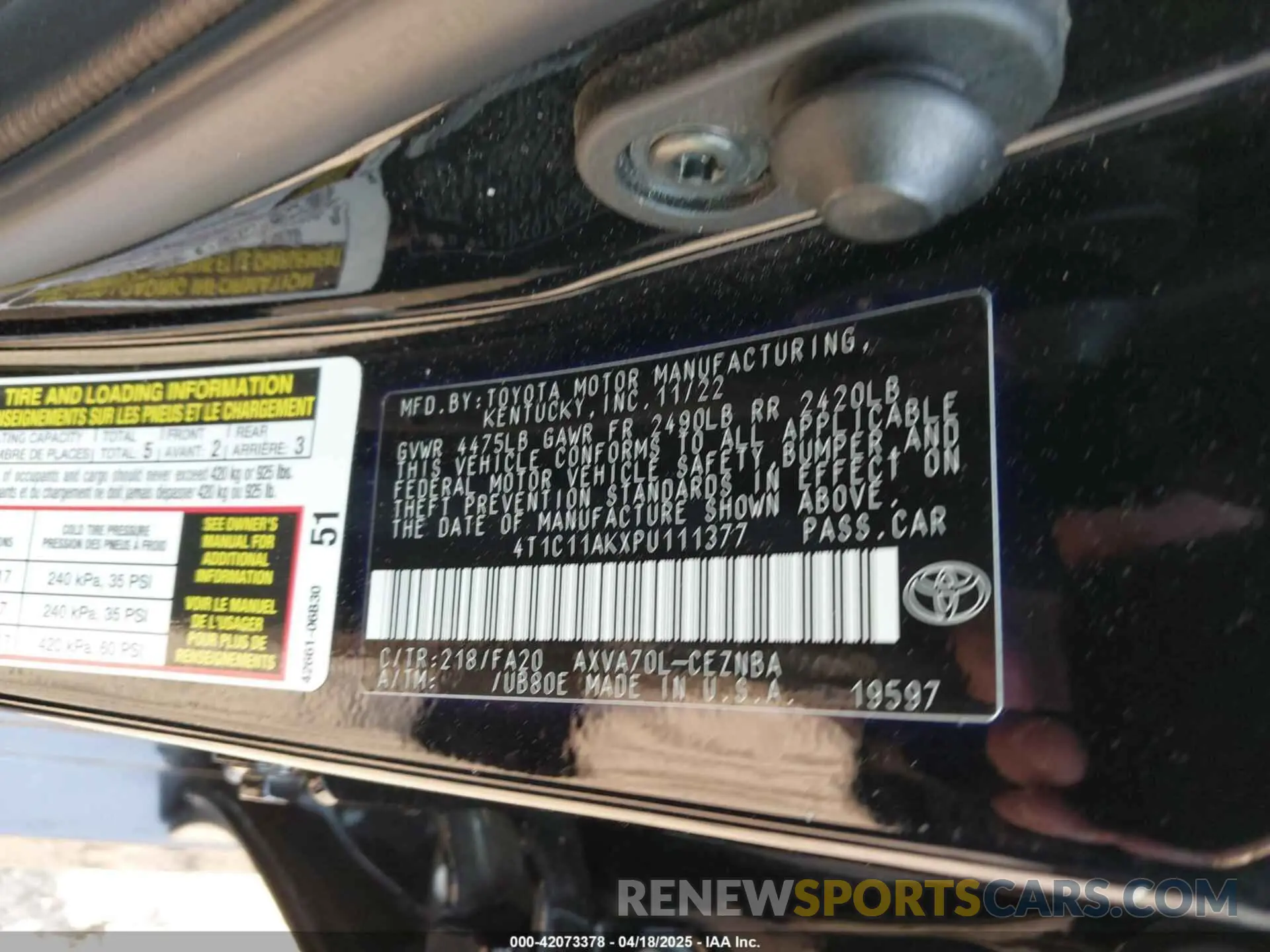 9 Photograph of a damaged car 4T1C11AKXPU111377 TOYOTA CAMRY 2023