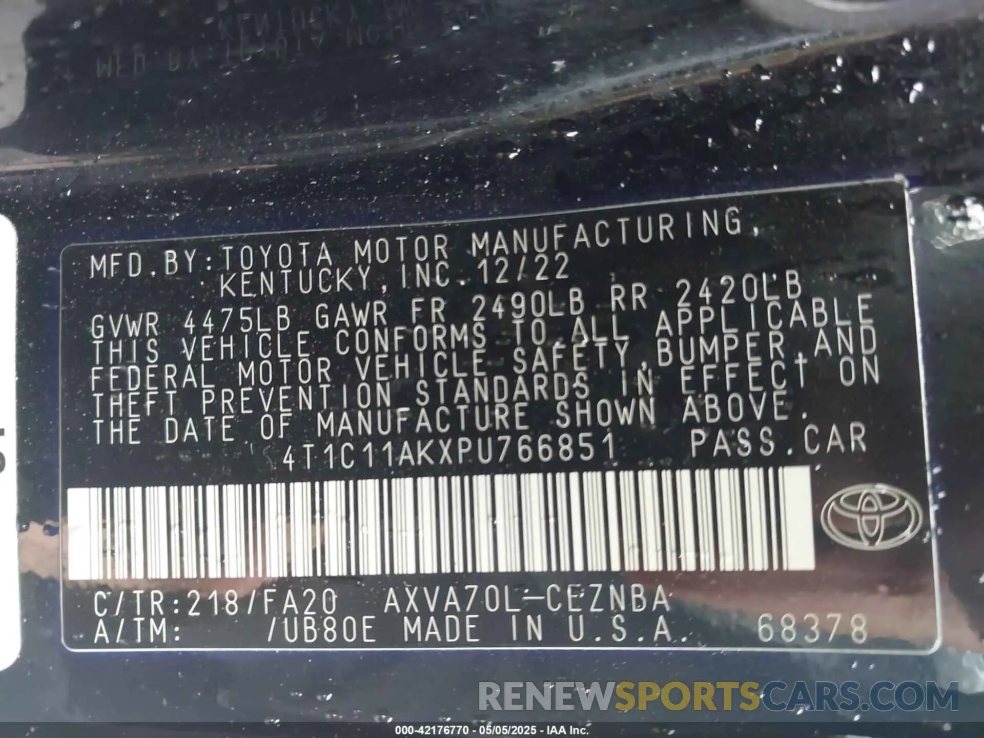 9 Photograph of a damaged car 4T1C11AKXPU766851 TOYOTA CAMRY 2023