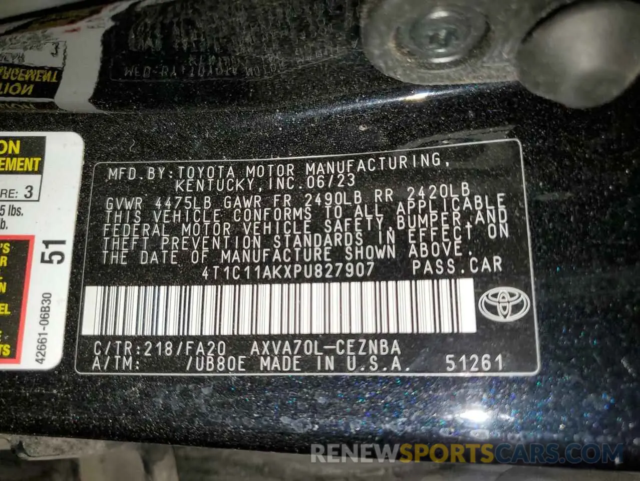 12 Photograph of a damaged car 4T1C11AKXPU827907 TOYOTA CAMRY 2023