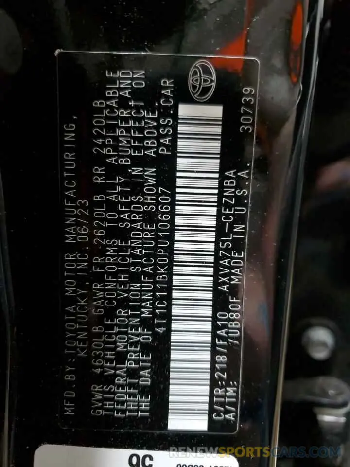 12 Photograph of a damaged car 4T1C11BK0PU106607 TOYOTA CAMRY 2023