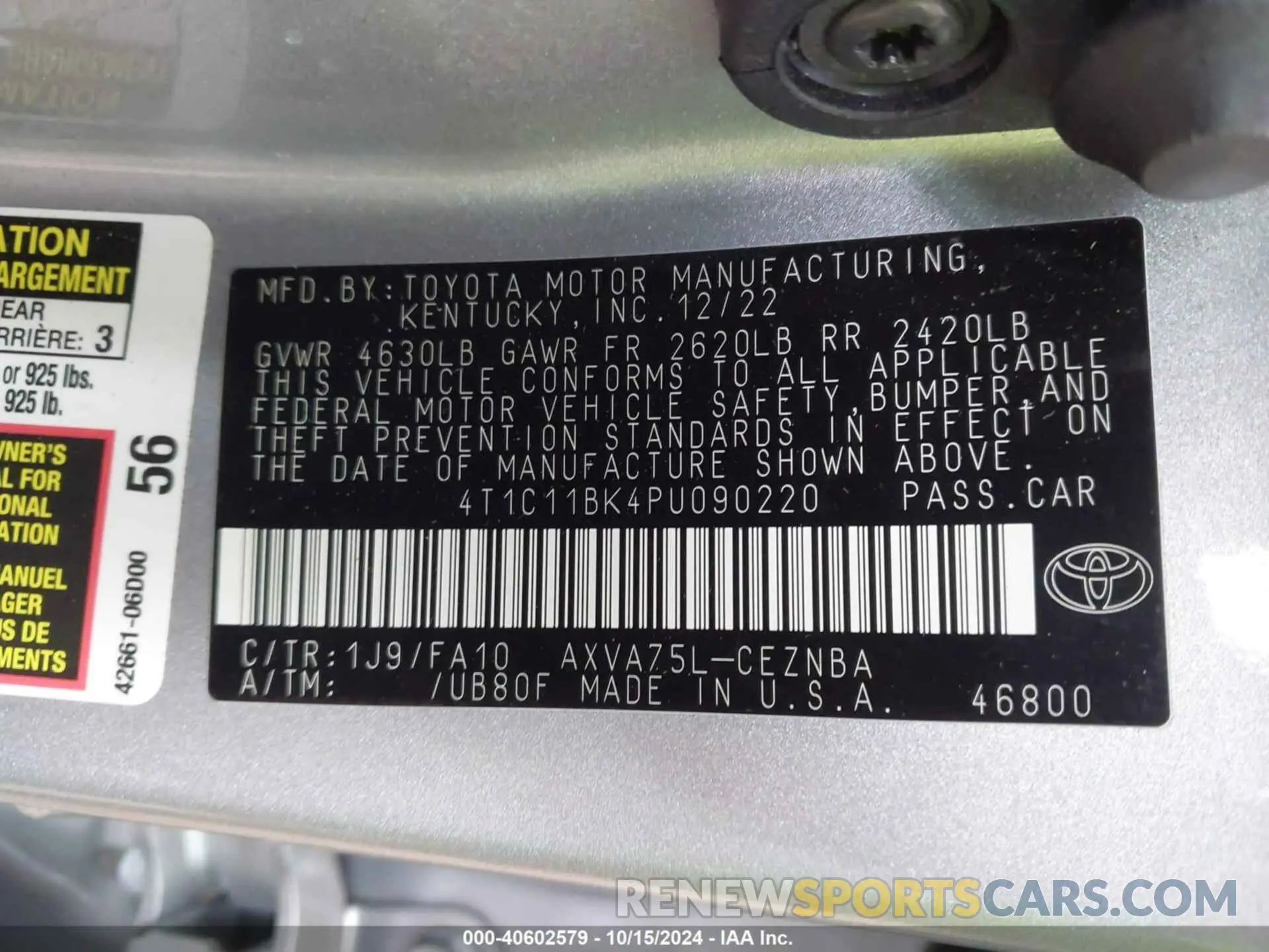 9 Photograph of a damaged car 4T1C11BK4PU090220 TOYOTA CAMRY 2023