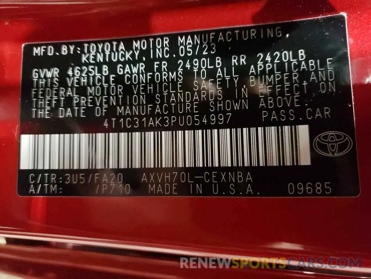 13 Photograph of a damaged car 4T1C31AK3PU054997 TOYOTA CAMRY 2023