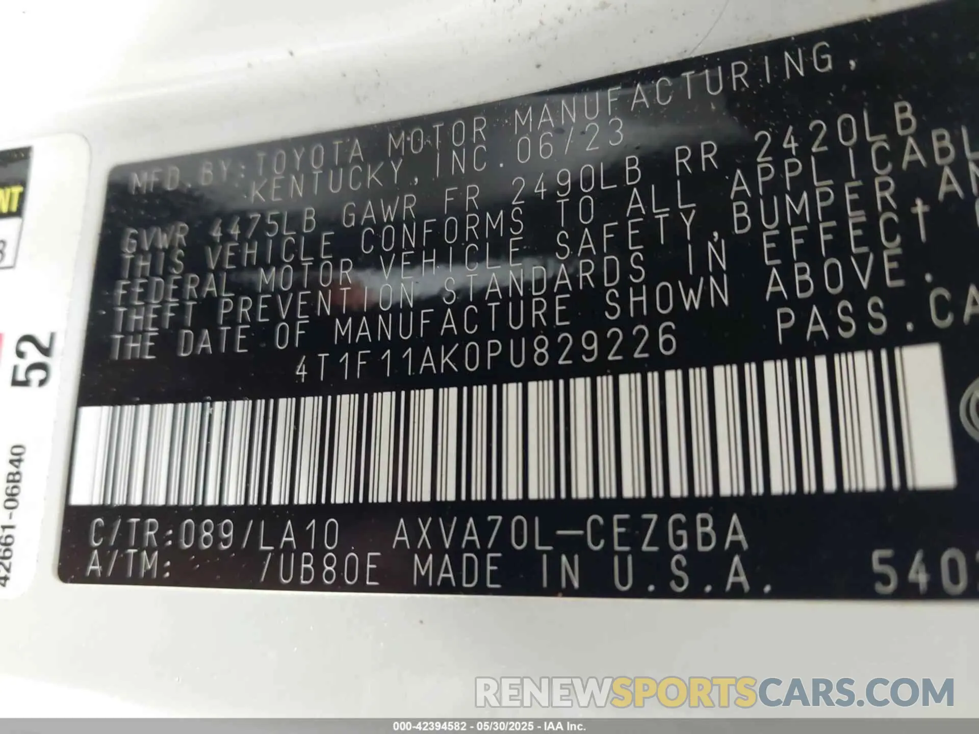 9 Photograph of a damaged car 4T1F11AK0PU829226 TOYOTA CAMRY 2023