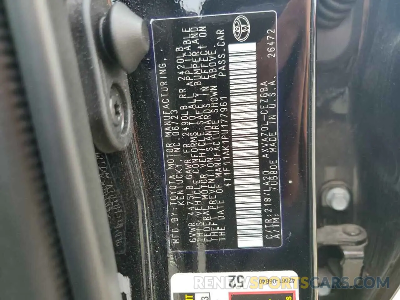 13 Photograph of a damaged car 4T1F11AK1PU177961 TOYOTA CAMRY 2023