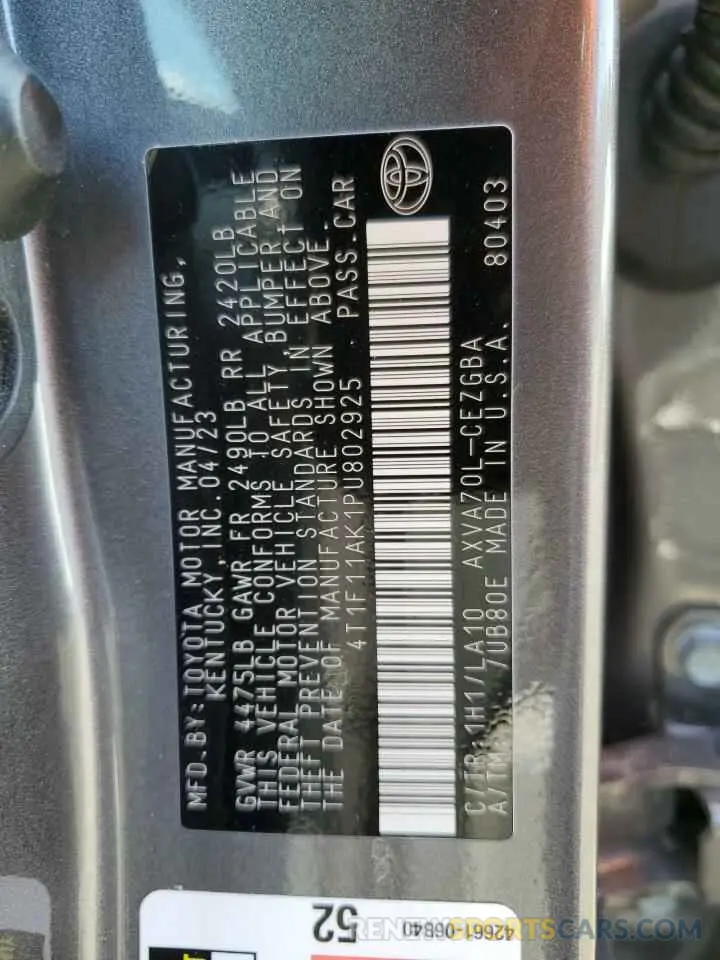 12 Photograph of a damaged car 4T1F11AK1PU802925 TOYOTA CAMRY 2023
