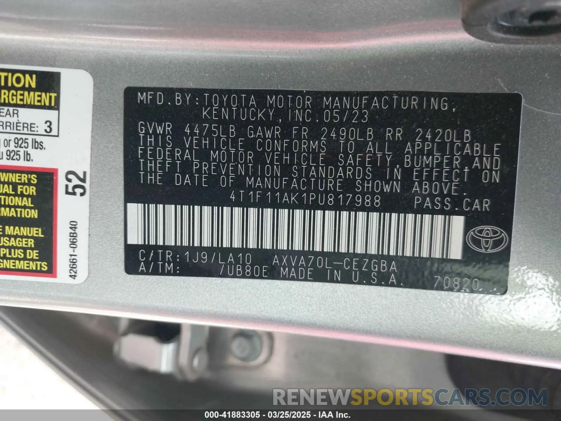 9 Photograph of a damaged car 4T1F11AK1PU817988 TOYOTA CAMRY 2023