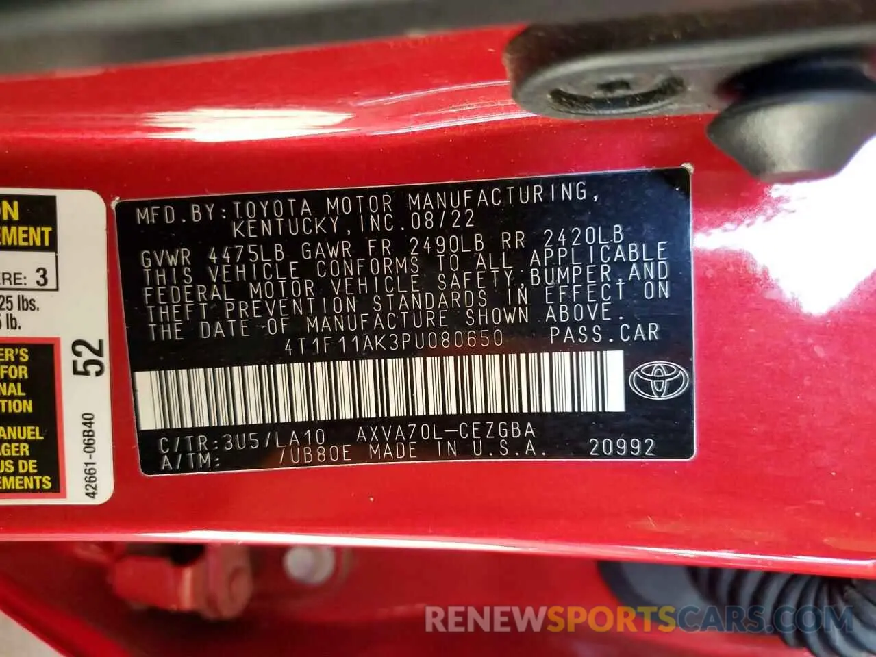 13 Photograph of a damaged car 4T1F11AK3PU080650 TOYOTA CAMRY 2023