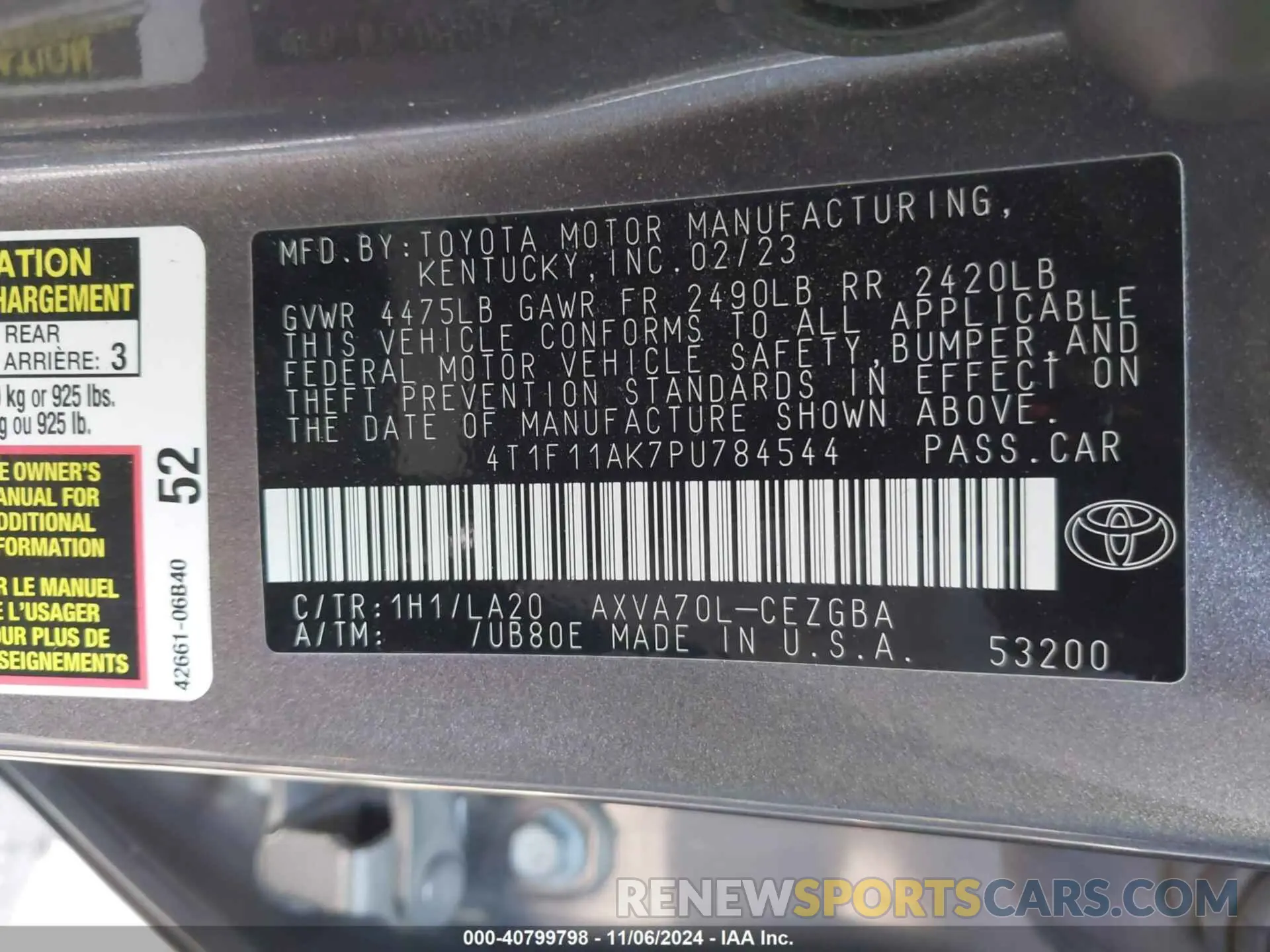 9 Photograph of a damaged car 4T1F11AK7PU784544 TOYOTA CAMRY 2023