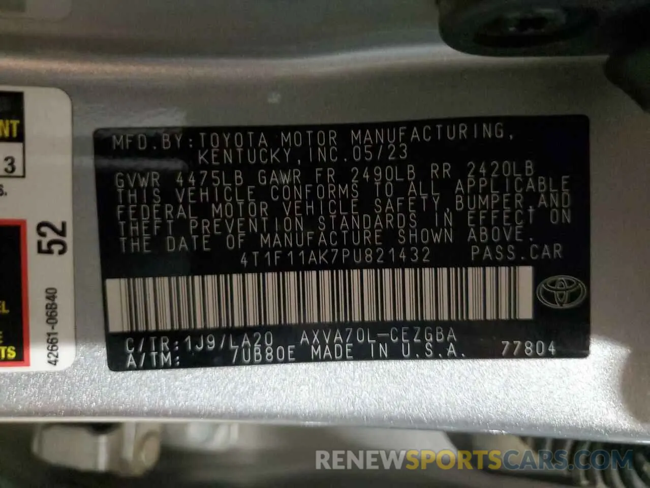 12 Photograph of a damaged car 4T1F11AK7PU821432 TOYOTA CAMRY 2023