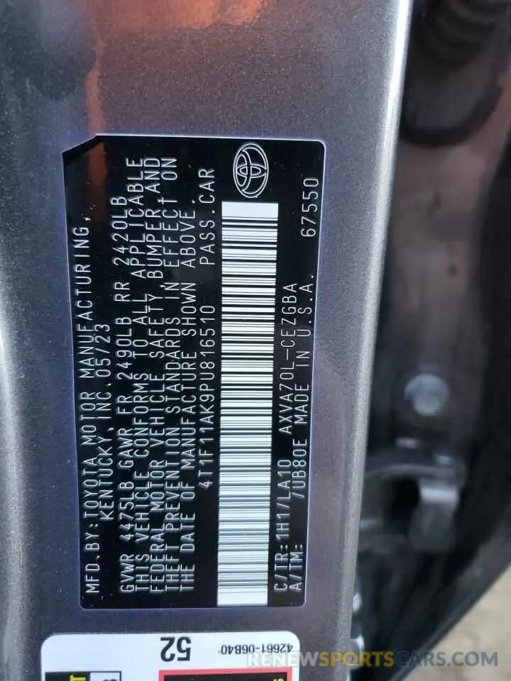 12 Photograph of a damaged car 4T1F11AK9PU816510 TOYOTA CAMRY 2023