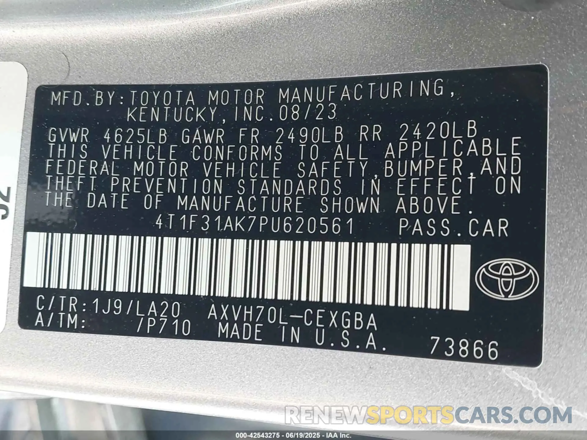 9 Photograph of a damaged car 4T1F31AK7PU620561 TOYOTA CAMRY 2023