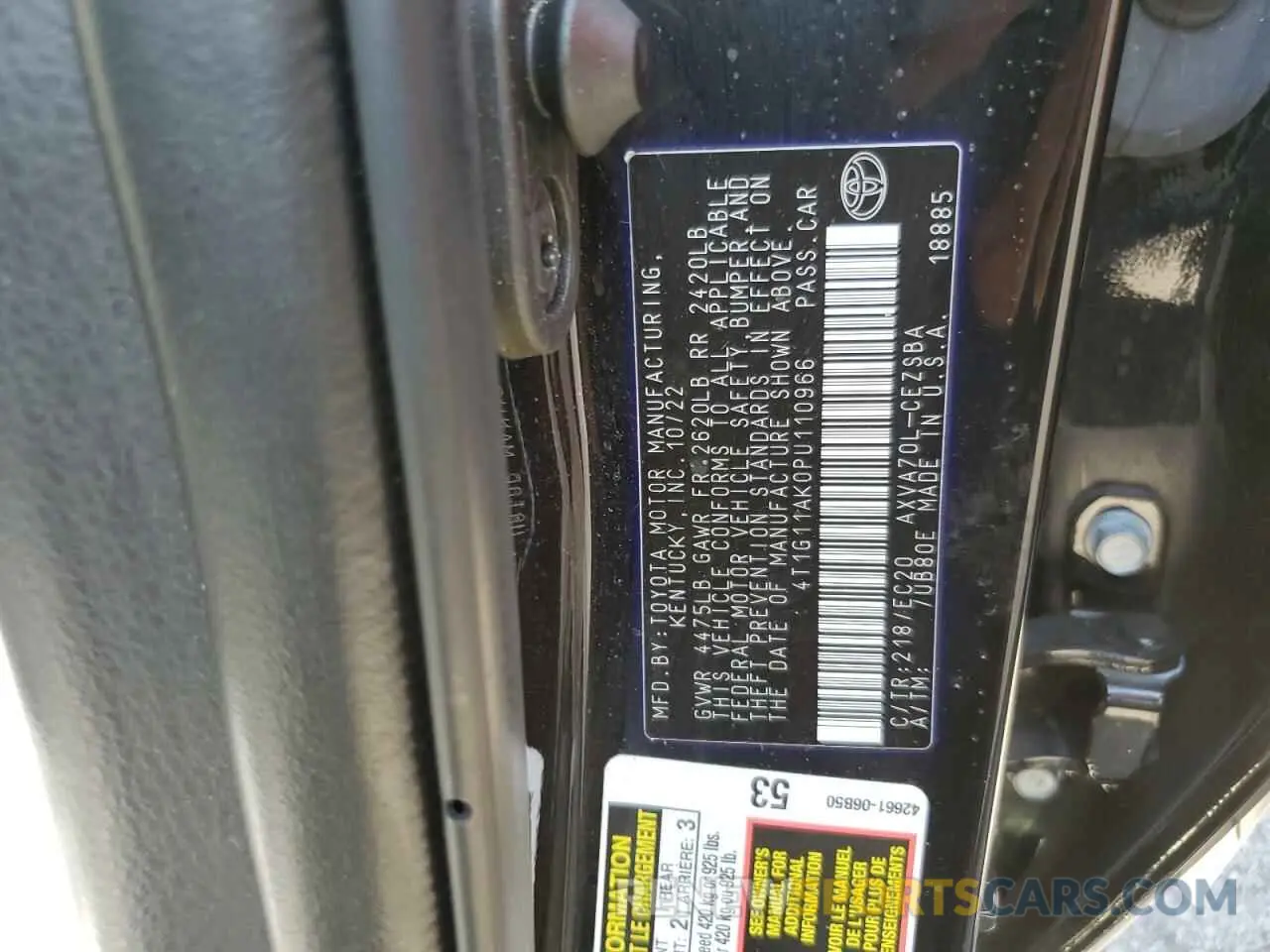 13 Photograph of a damaged car 4T1G11AK0PU110966 TOYOTA CAMRY 2023