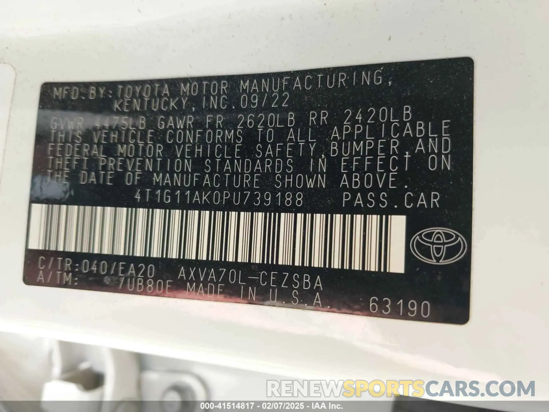 9 Photograph of a damaged car 4T1G11AK0PU739188 TOYOTA CAMRY 2023