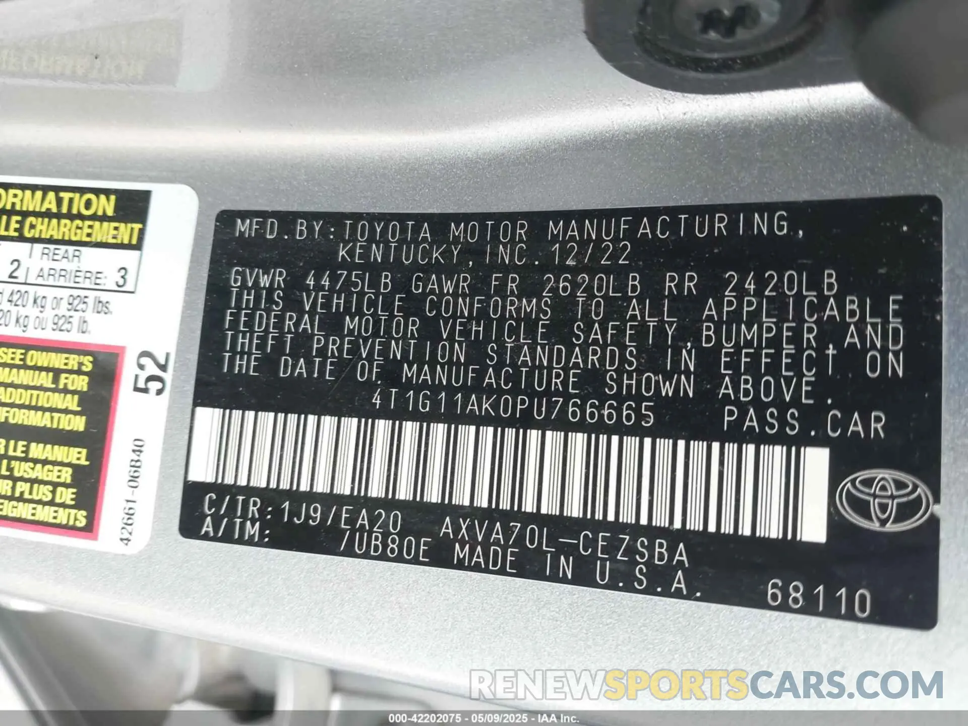 9 Photograph of a damaged car 4T1G11AK0PU766665 TOYOTA CAMRY 2023
