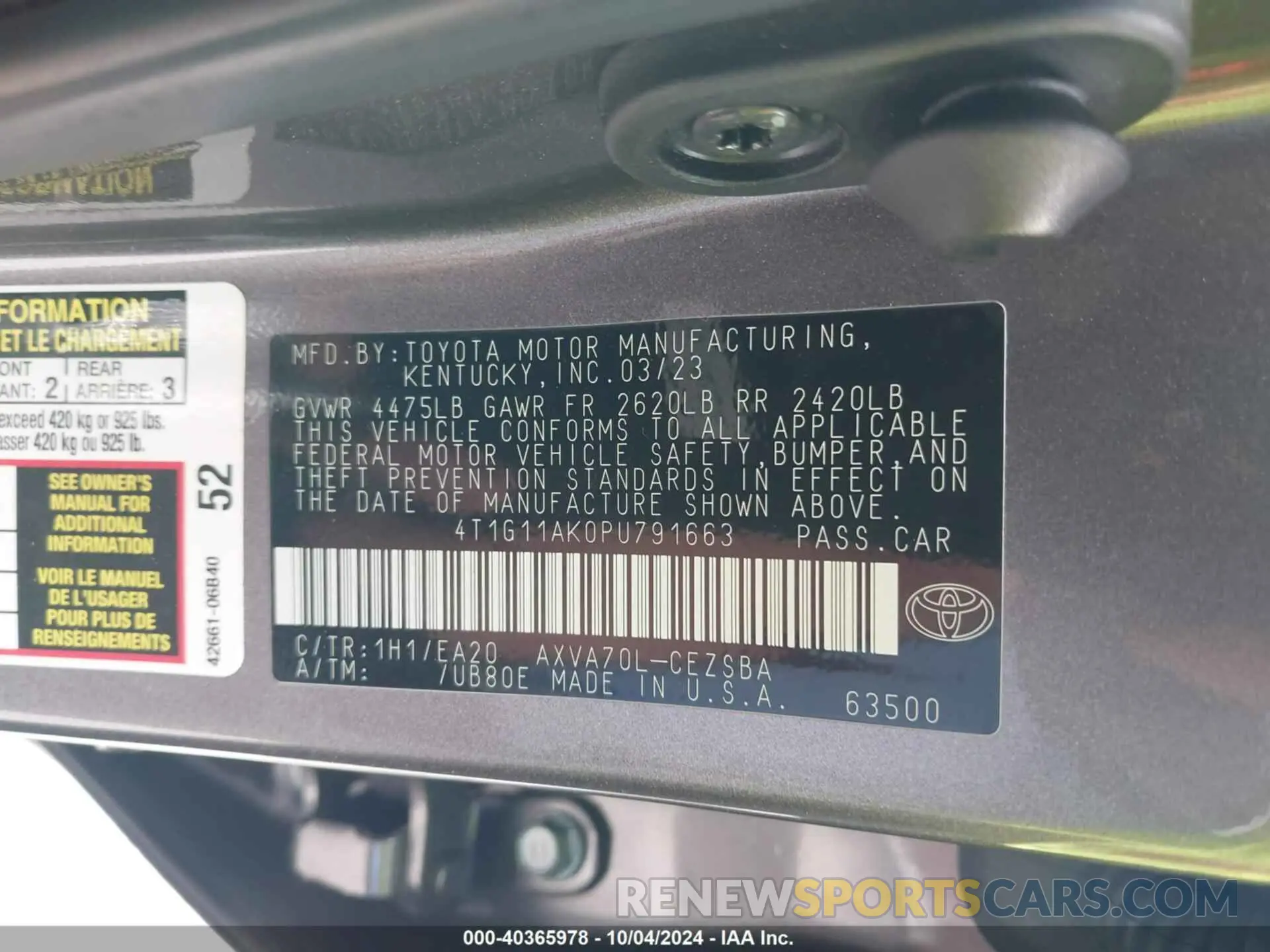 9 Photograph of a damaged car 4T1G11AK0PU791663 TOYOTA CAMRY 2023
