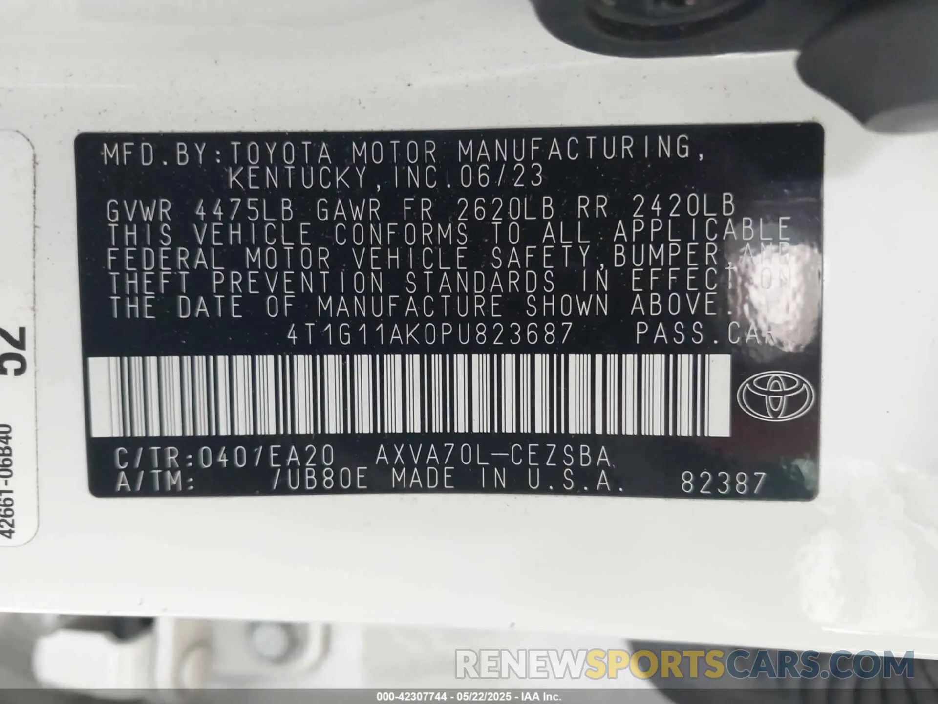 9 Photograph of a damaged car 4T1G11AK0PU823687 TOYOTA CAMRY 2023