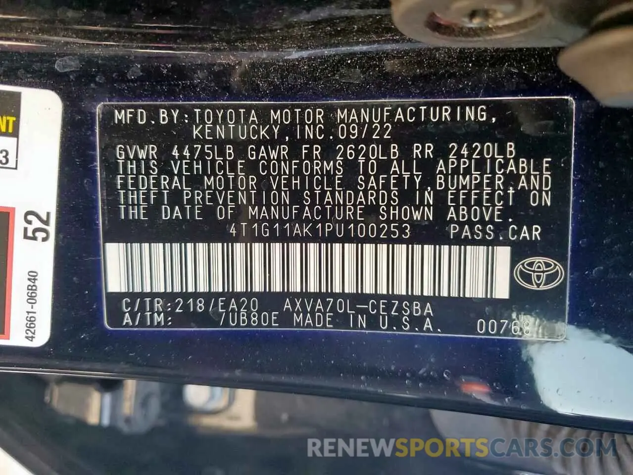12 Photograph of a damaged car 4T1G11AK1PU100253 TOYOTA CAMRY 2023