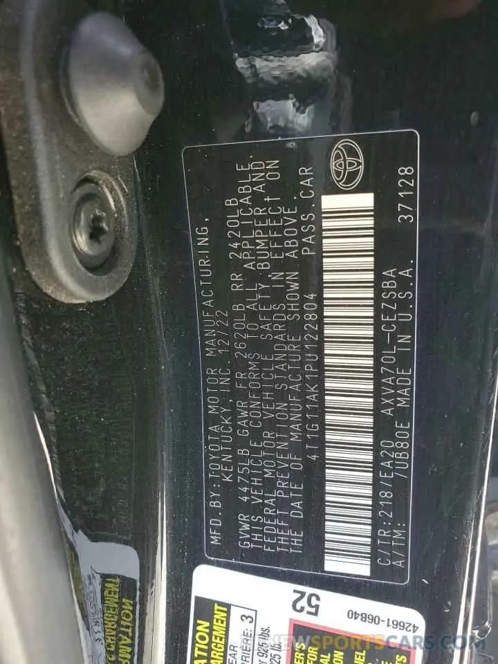 13 Photograph of a damaged car 4T1G11AK1PU122804 TOYOTA CAMRY 2023