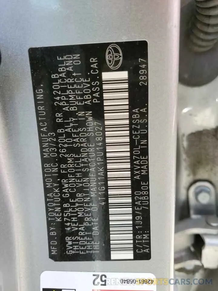 13 Photograph of a damaged car 4T1G11AK1PU148027 TOYOTA CAMRY 2023
