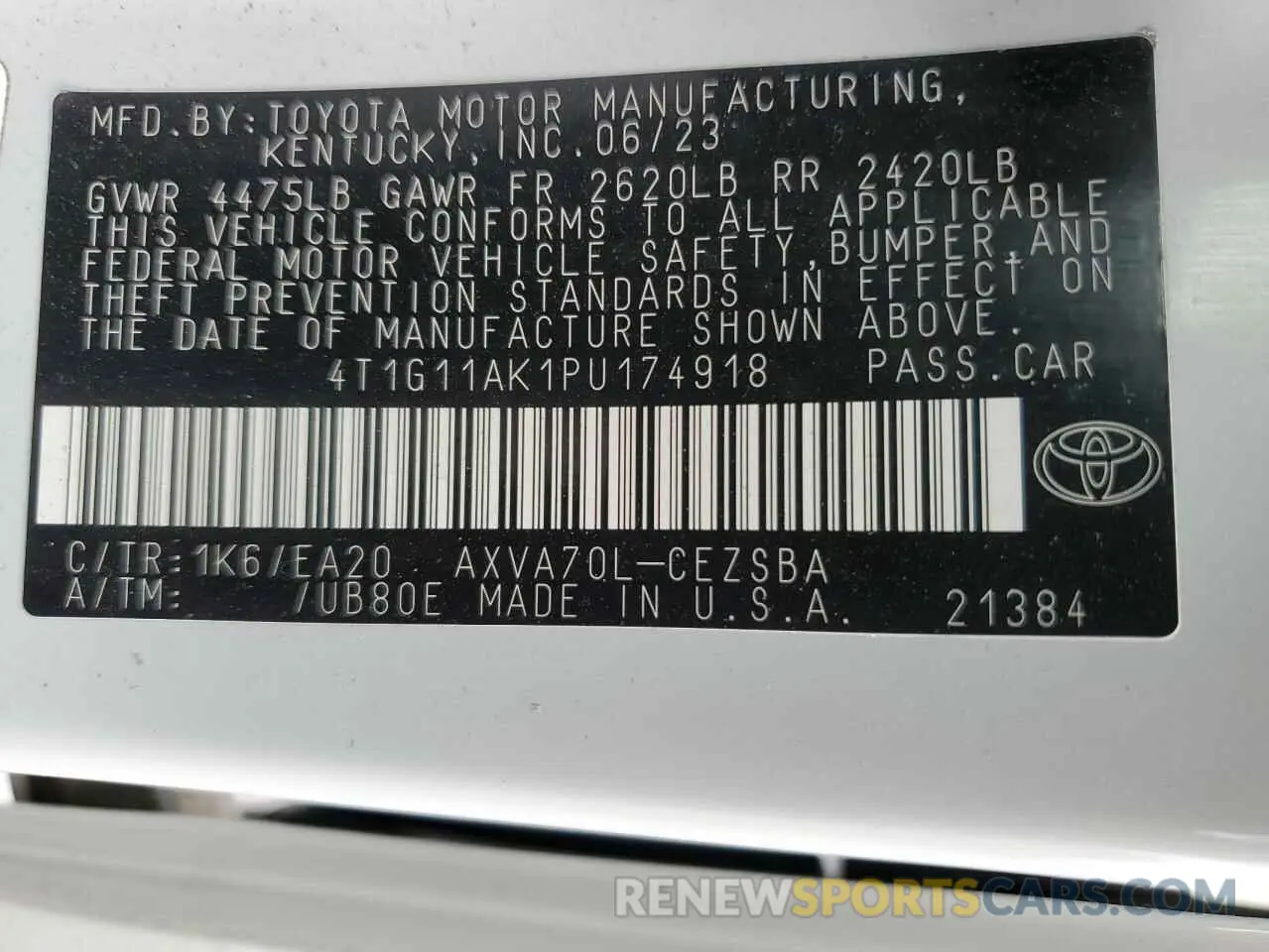 12 Photograph of a damaged car 4T1G11AK1PU174918 TOYOTA CAMRY 2023
