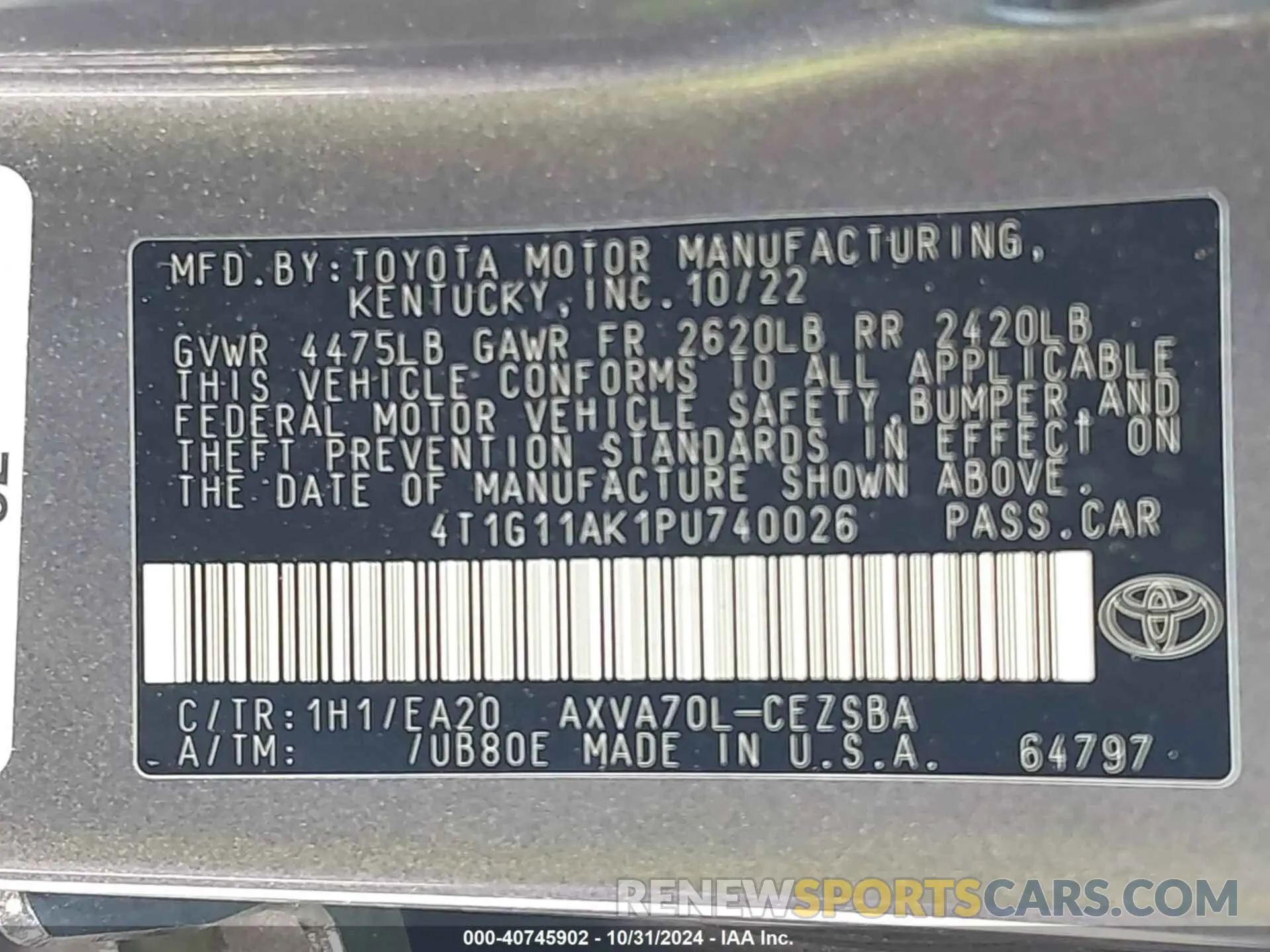 9 Photograph of a damaged car 4T1G11AK1PU740026 TOYOTA CAMRY 2023