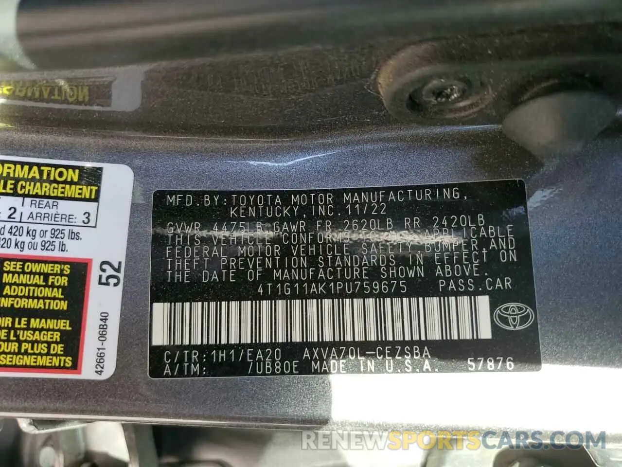 12 Photograph of a damaged car 4T1G11AK1PU759675 TOYOTA CAMRY 2023