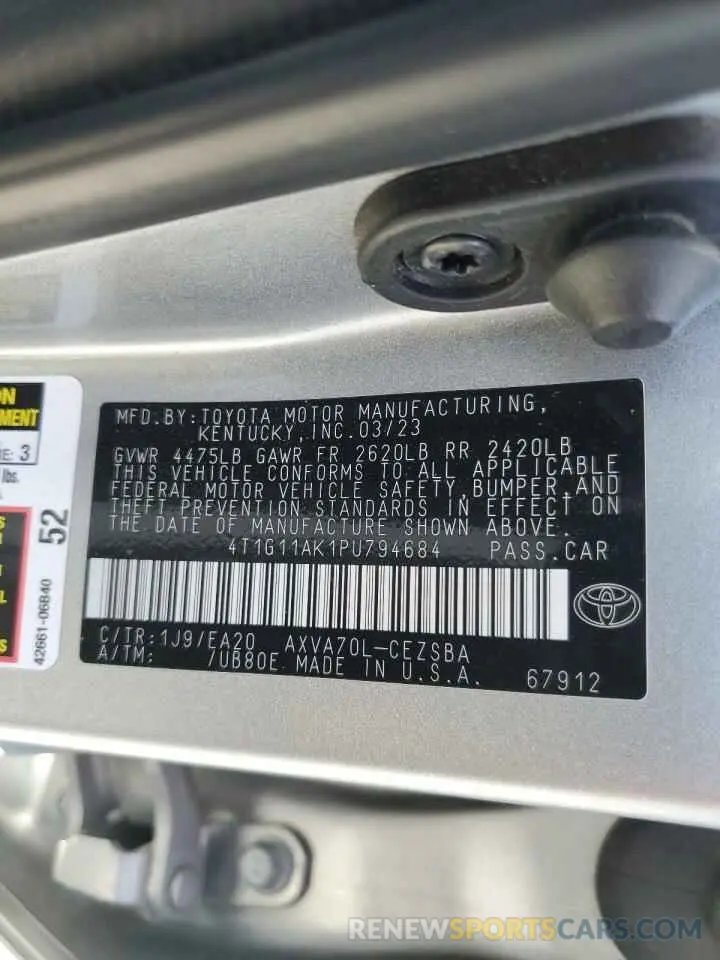 12 Photograph of a damaged car 4T1G11AK1PU794684 TOYOTA CAMRY 2023