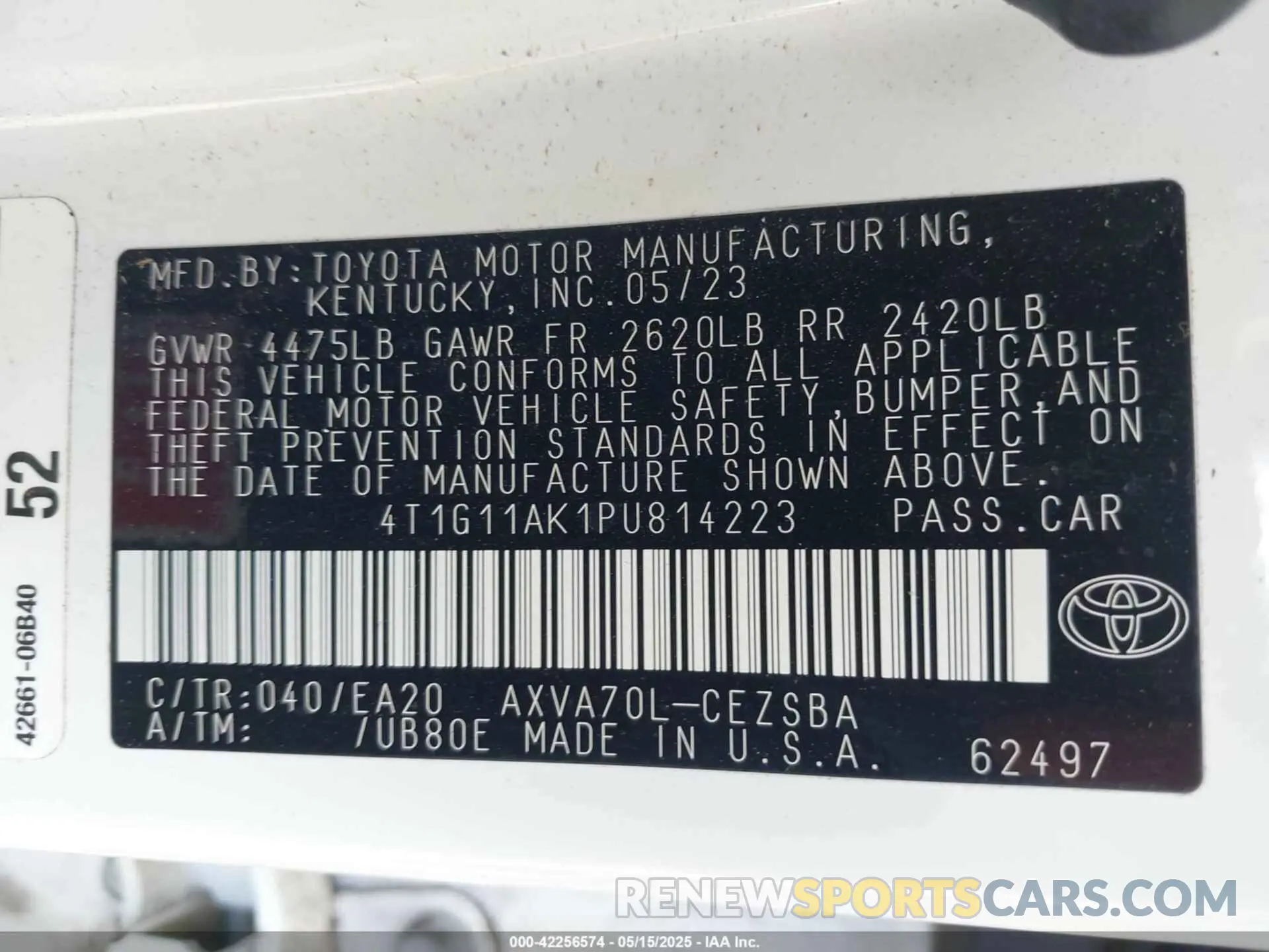 9 Photograph of a damaged car 4T1G11AK1PU814223 TOYOTA CAMRY 2023