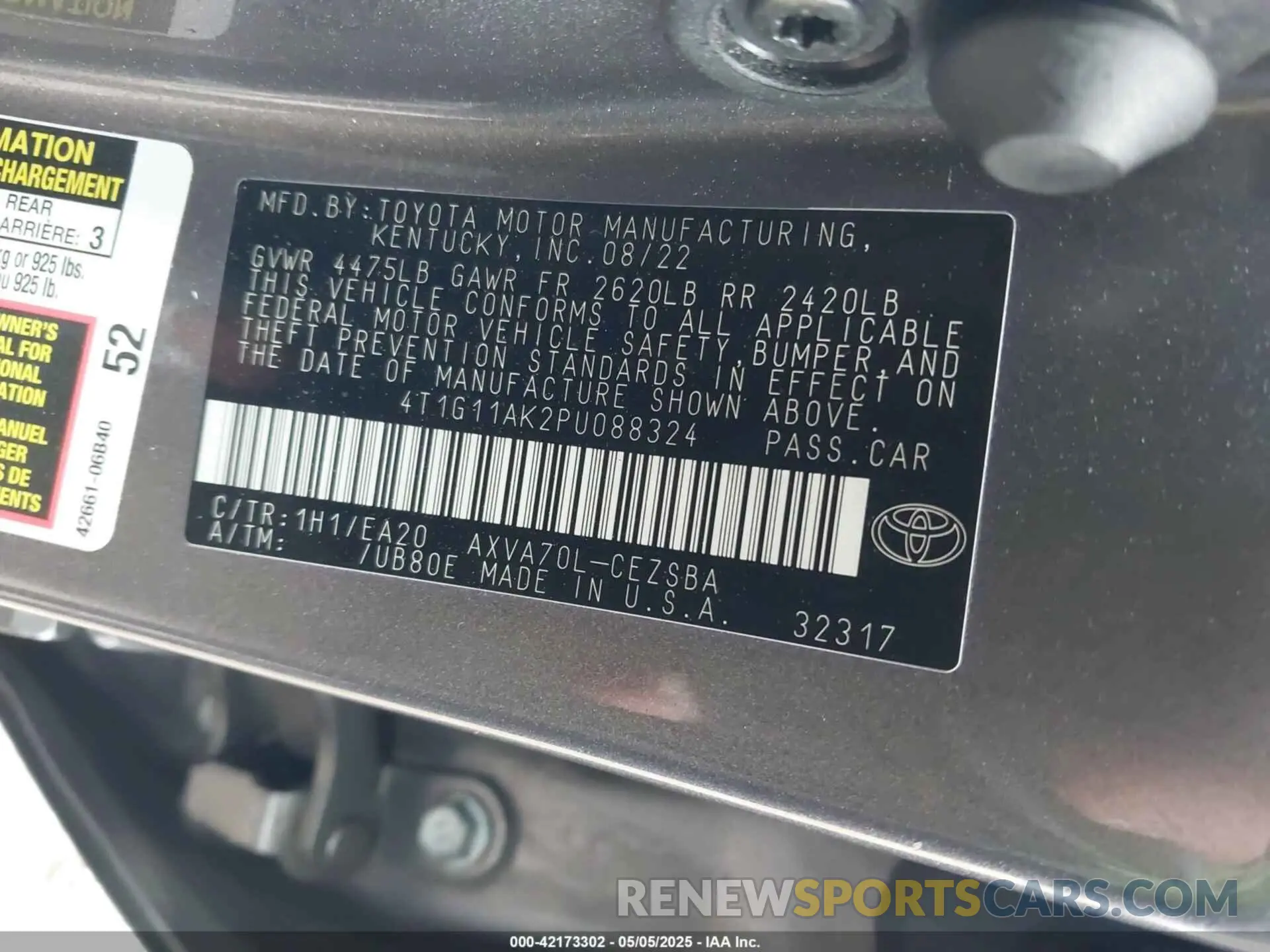 9 Photograph of a damaged car 4T1G11AK2PU088324 TOYOTA CAMRY 2023