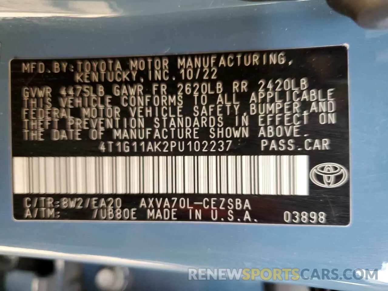 12 Photograph of a damaged car 4T1G11AK2PU102237 TOYOTA CAMRY 2023